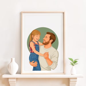 Dessin de portrait de famille personnalisé, cadeau personnalisé pour la fête des pères, illustration de dessin animé, cadeau personnalisé pour les parents, cadeau nouveau papa, cadeau grand-père
