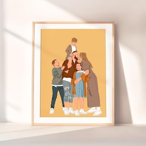 Digitale Zeichnung und Illustration, personalisiertes Geschenk für Familie, Gesichtsloses Portrait, benutzerdefiniertes Portrait vom Foto