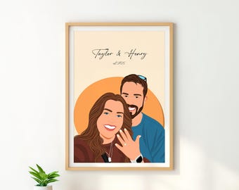 Custom Couple Portrait, Engagement Gift For Husband, Personalized Anniversary Gift For Him, Cartoon Portrait From Photo, Faceless Portrait