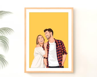 Custom Couple Portrait, Anniversary Gift for Couples, Drawing from Photo (Digital File)