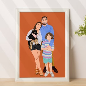 Portrait de famille personnalisé à partir d'une photo, portrait de dessin animé, cadeau pour la famille, portrait sans visage, portrait personnalisé, cadeau personnalisé pour lui image 1