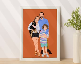 Portrait de famille personnalisé à partir d'une photo, portrait de dessin animé, cadeau pour la famille, portrait sans visage, portrait personnalisé, cadeau personnalisé pour lui