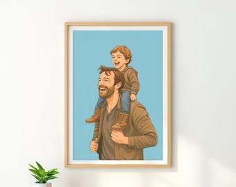 Custom Cartoon Portrait, Family Illustration, Dad Birthday Gift, Personalized Gift for Dad, Faceless Portrait Print, Gift for Grandpa