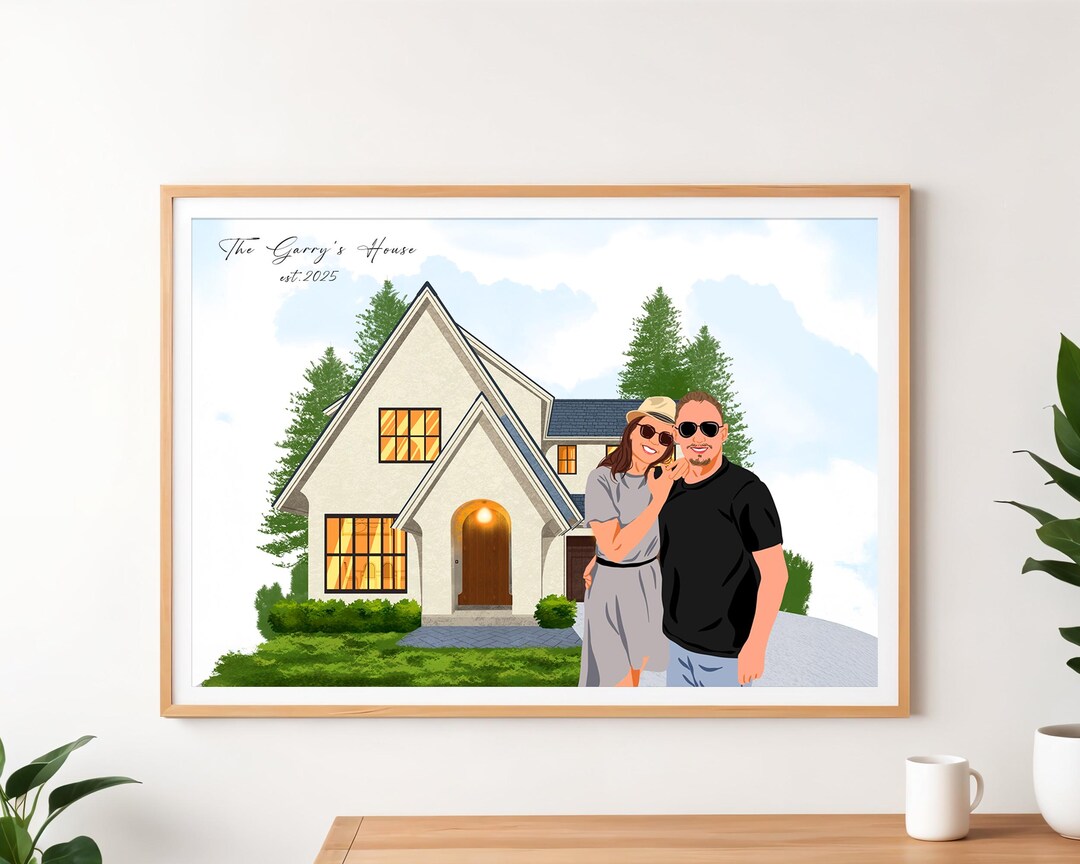 Custom House Portrait Illustration: Personalized Family With Home ...