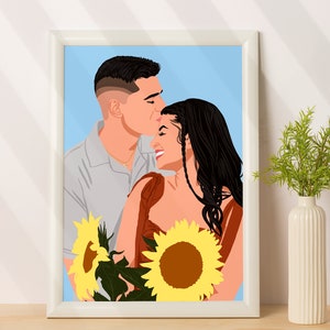 Cartoonportret van foto, cadeau voor vriendin, jubileumcadeau, aangepast portret paar, verjaardagscadeau voor haar