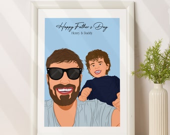 Retrato familiar personalizado a partir de foto- Regalo personalizado del Día del Padre - Impresión de retrato sin rostro - Regalo para abuelos / papá