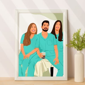 Custom Nurse Cartoon Portrait, Personalized Gift, Portrait From Photo, Nursery Gift For Her, Custom Illustration image 1