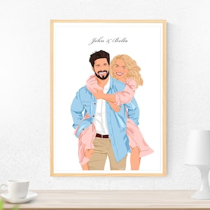Illustrazione di coppia personalizzata, regalo personalizzato per la fidanzata, regalo di Natale per lei, disegno da foto, regalo di coppia, ritratto dei cartoni animati