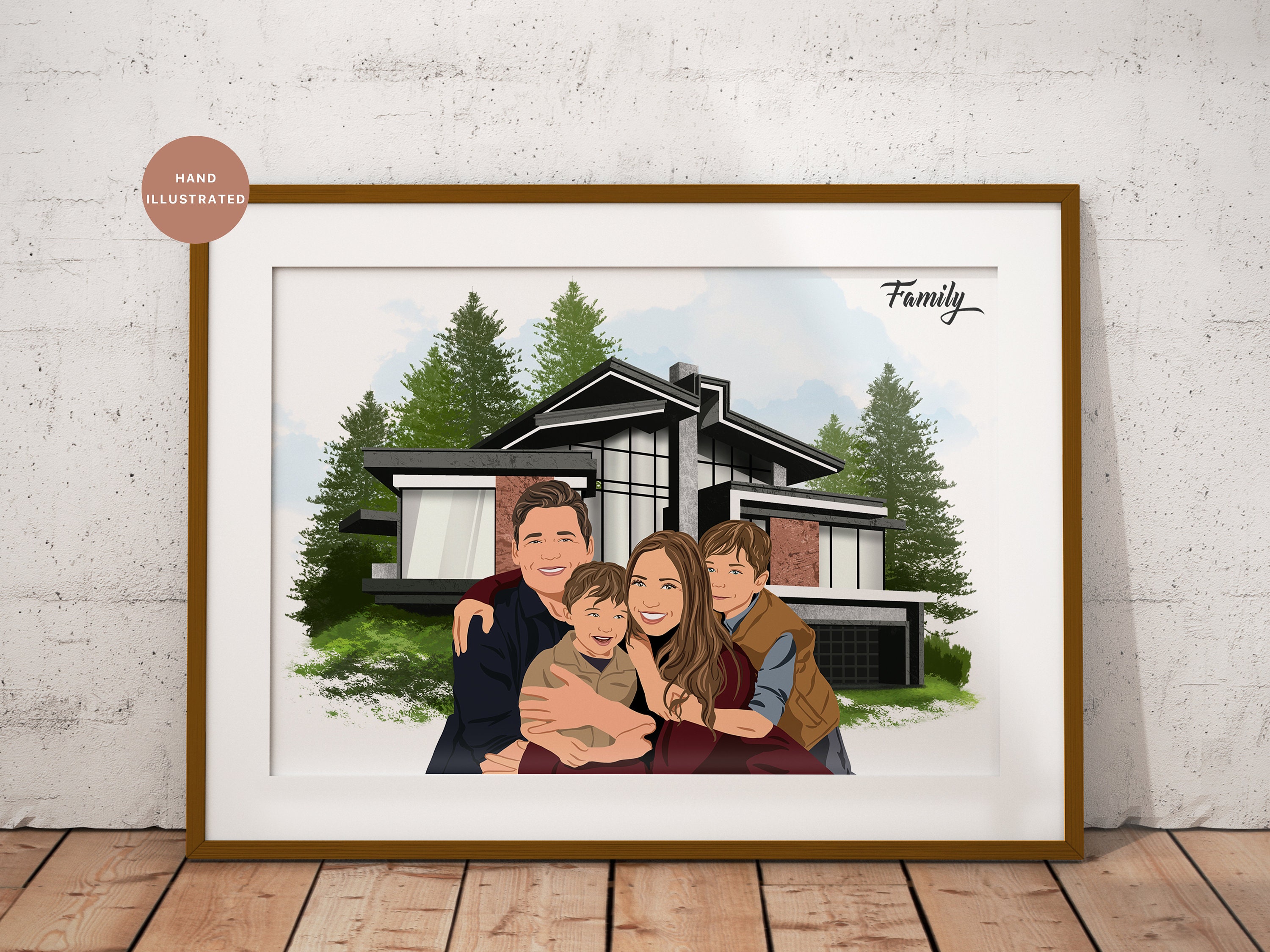 Custom House Portrait With Family: Personalized New Home Gift, Digital ...