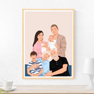 Custom Family Drawing, Portrait from Photo, Personalized Family Gift, Dad Gift from Daughters, Cartoon Illustration, Digital Portrait