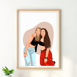 Portret najlepszej przyjaciółki z kreskówki, niestandardowy prezent na 30 urodziny dla niej, spersonalizowany prezent dla kobiet, portret bez twarzy ze zdjęcia