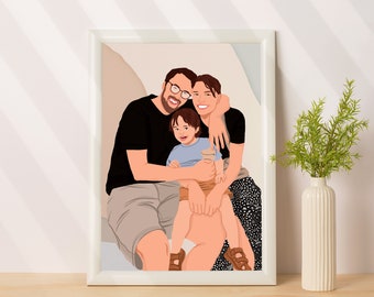 Portrait de famille personnalisé à partir d'une photo - Cadeau personnalisé pour la famille - Portrait sans visage - Cadeau pour la fête des Mères