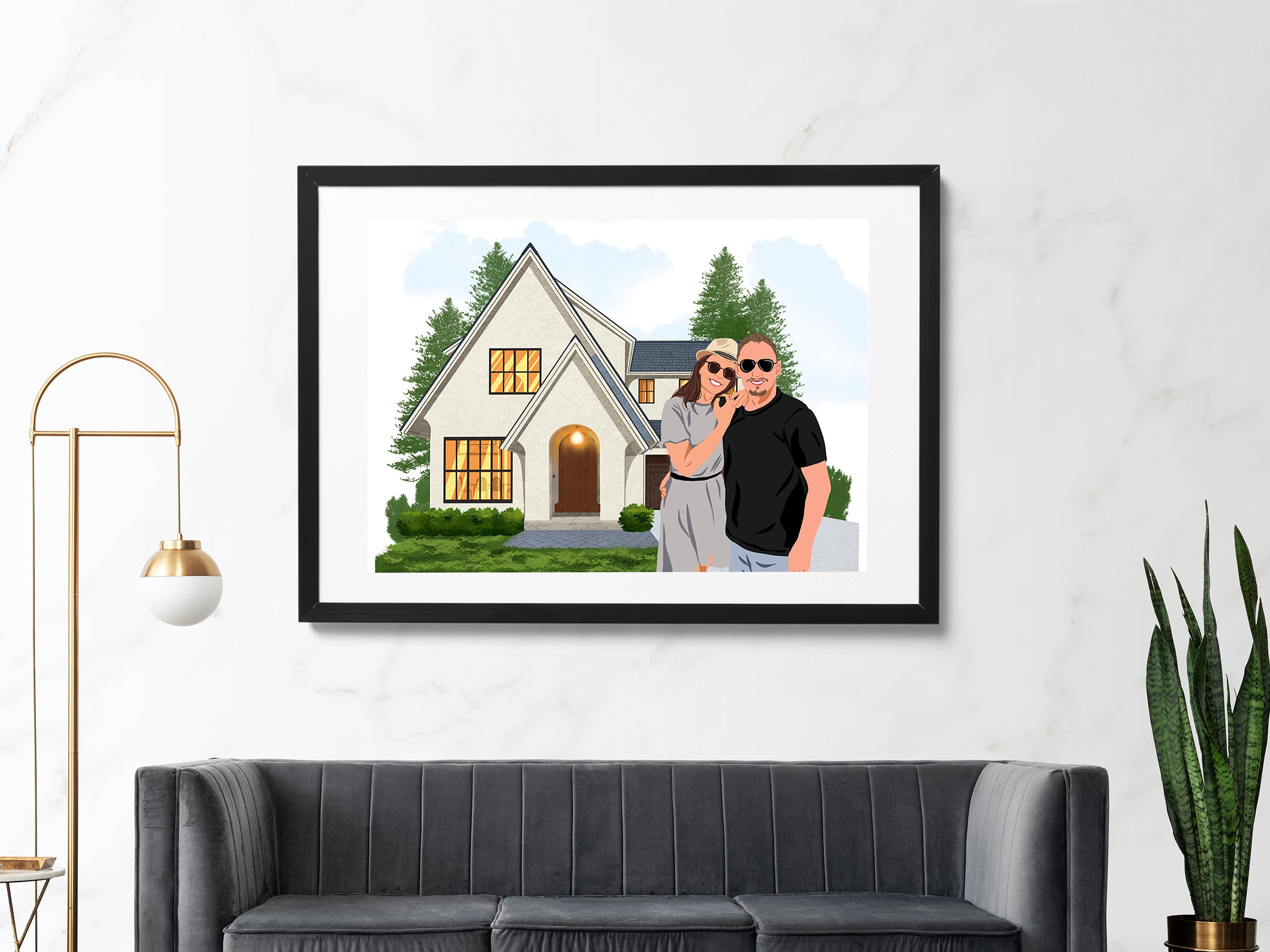 Custom House Portrait With Family: Personalized New Home Gift, Digital ...