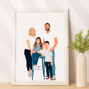Cartoon Portrait, Custom Family Portrait, Add Loved One to Photo, Drawing from Photo, Personalized Gift for Family, Gift for Mom