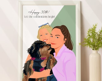 Custom 30th Birthday Gift For Her, Custom Best Friend Portrait From Photo, Personalized Gift For Women