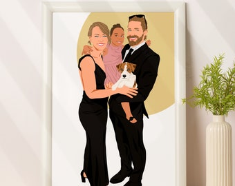 Portrait de famille personnalisé - Portrait de dessin animé à partir d'une photo - Cadeau personnalisé pour elle - Impression portrait sans visage