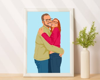 Ilustração sem rosto a partir de foto, retrato sem rosto personalizado, presente personalizado para namorado, retrato de casal, impressão de retrato sem rosto