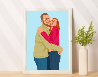 Illustration sans visage à partir d'une photo, portrait sans visage personnalisé, cadeau personnalisé pour petit ami, portrait de couple, impression de portrait sans visage