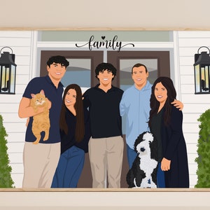 Portrait de famille personnalisé à partir d'une photo, portrait de dessin animé, cadeau pour la famille, portrait sans visage, portrait personnalisé, cadeau personnalisé pour lui image 6