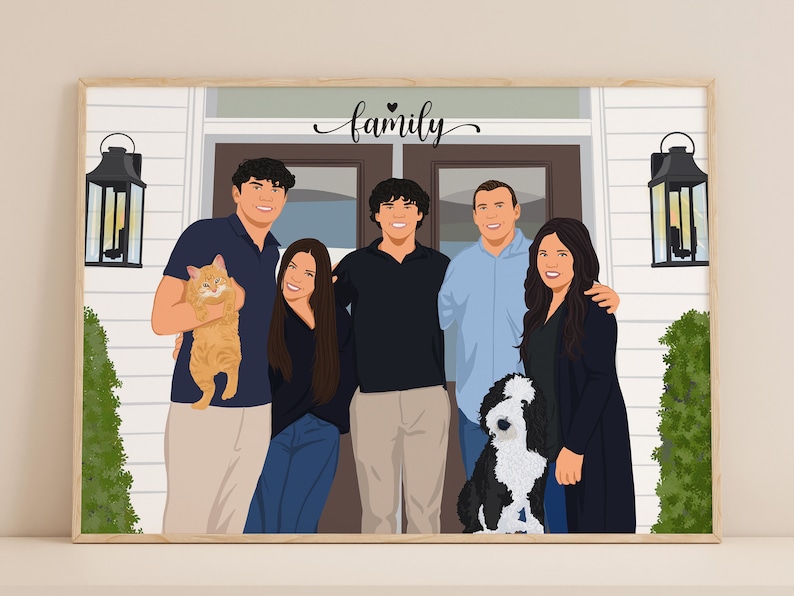 Portrait de famille personnalisé à partir d'une photo, portrait de dessin animé, cadeau pour la famille, portrait sans visage, portrait personnalisé, cadeau personnalisé pour lui image 6