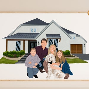 Personalized House Portrait, Family Portrait With House, New Home Gift,  Housewarming Gift, Personalized Gift, Home Portrait From Photo