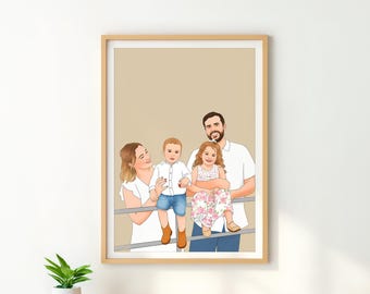 Individuelle Familien Illustration: Personalisierte Zeichnung vom Foto, Geschenk für Weihnachten, Mom/Papa Geschenk