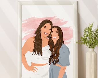 Best Friend Portrait, Personalized Birthday Gift, Cartoon Portrait From Photo, Gift For Her, Custom Portrait, Gift For Friend, Digital