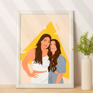 Retrato personalizado de melhor amiga, presente de aniversário personalizado para ela, retrato de desenho animado a partir de foto, impressão de retrato sem rosto