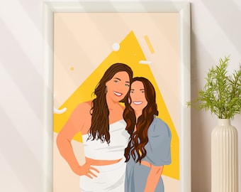 Custom Best Friend Portrait, Personalized Birthday Gift For Her, Cartoon Portrait From Photo, Faceless Portrait Print