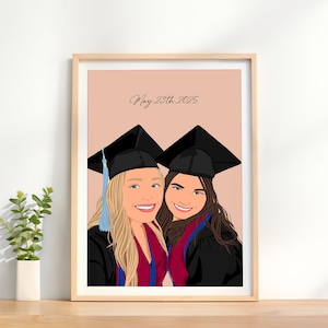 Benutzerdefinierte Abschluss Porträt, Cartoon Zeichnung vom Foto, benutzerdefinierte Abschluss Geschenk, personalisiertes Geschenk für Frau, Klasse 2025, Geschenk der besten Freundin