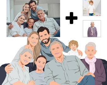 Add Deceased Loved One To Photo, Family Memorial Portrait, Cartoon Portrait From Photo, Loss Of Mother, Loved One Portrait, Add Someone