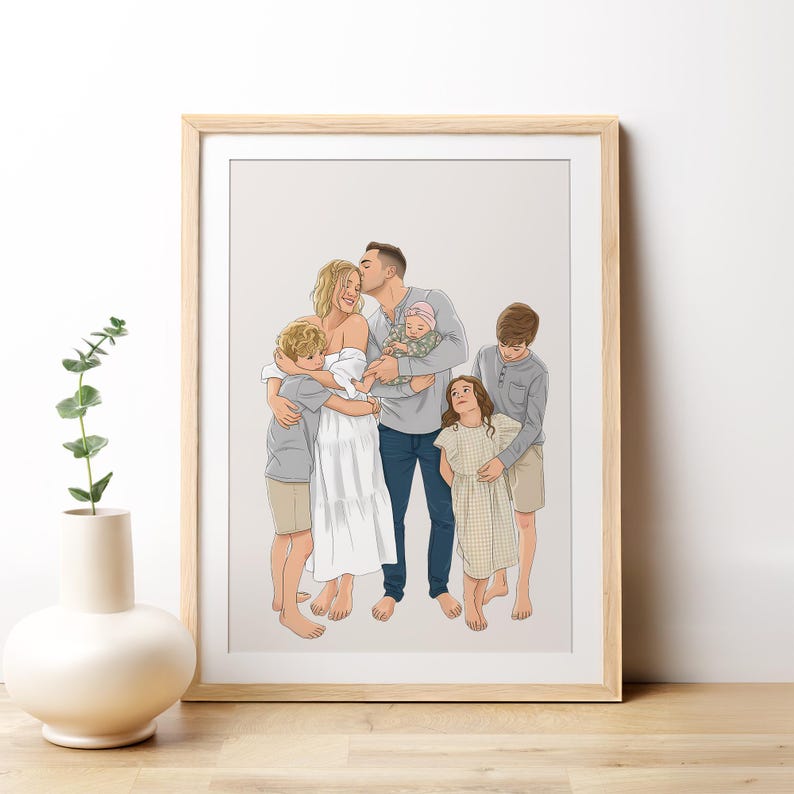 Custom Family Portrait: Personalized Illustration, Drawing From Photo ...