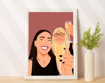 Ilustración personalizada de la foto, retrato sin rostro, regalo personalizado para el mejor amigo, pintura personalizada, regalo de cumpleaños de último minuto para un amigo