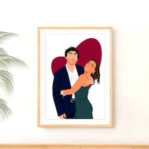 Couple Illustration, Custom Faceless Portrait, Engagement Gift, Personalized Gift for Girlfriend / Boyfriend, Drawing from Photo