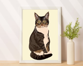 Portrait de chat personnalisé, portrait d'animal de compagnie commémoratif personnalisé à partir d'une photo, portrait d'animal de compagnie de dessin animé, cadeau de dernière minute pour les amoureux des chats, cadeau commémoratif de chat