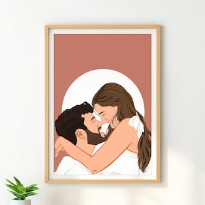 Custom Couple Portrait, Personalized Gift, Anniversary Gift for Her, Drawing from Photo, Boyfriend Gift, Couple Illustration, Gift for Him