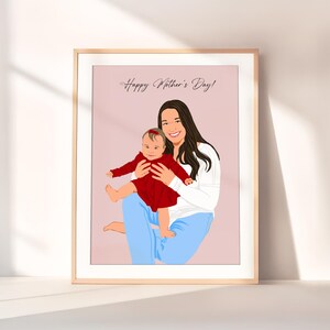 Custom Family Portrait, Drawing from Photo, Personalized Mother's Day Gift, Faceless Portrait, Mom Gift from Daughters, Cartoon Illustration