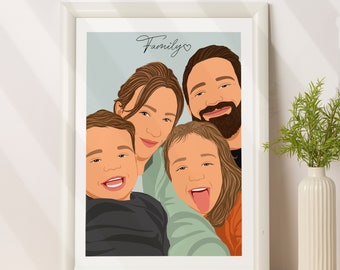 Portrait de famille, Illustration personnalisée, Cadeau personnalisé, Portrait de dessin animé, Impression de portrait sans visage, Illustration de famille, Portrait à partir d'une photo