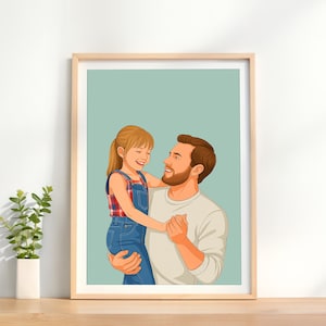 Custom Portrait Illustration, Dad and Daughter Portrait, Custom Father's Day Gift, Personalized Gift for Him, Drawing from Photo