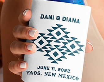 BoHo Wedding Favor Design for Koozie, Pint Glass, Plastic Cup, Mug, Shot Glass, T-Shirt - Name, Date, Location, Colors are customizable