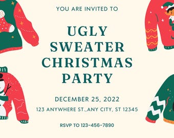 Ugly Sweater Party, Christmas Party Editable Invitation, Party Evite, Text Invitation, Christmas, Electronic Invite, Digital Invitation,