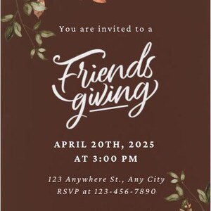 FriendsGiving Editable Invitation, Party Evite, Text Invitation, FriendsGiving, Electronic Invite, Digital Invitation, ThanksGiving Party