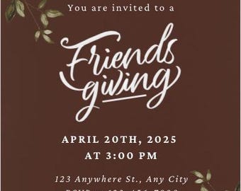 FriendsGiving Editable Invitation, Party Evite, Text Invitation, FriendsGiving, Electronic Invite, Digital Invitation, ThanksGiving Party