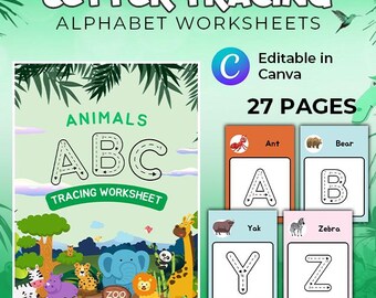 Hojas de trabajo de práctica de rastreo de alfabeto editables, rastreo de letras ABC, escritura a mano preescolar, rastreo de líneas, hoja de trabajo de escritura a mano, 26 alfabetos