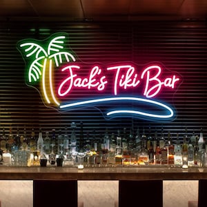 Custom Tiki Bar Name Neon Sign, Custom Home Bar Palm Tree LED Neon Light ,Home Wall Decor, Man Cave Pub Decor ,Personalized Gift for Dad
