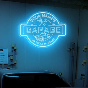 Custom Garage Neon Signs,Garage Sign,Personalized Light Up Garage Signs, Gift for Dad, Gift for husband,Man Cave Decor,Workshop Car Sign