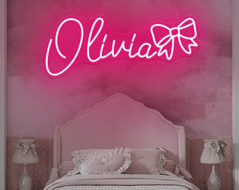 Custom Bow Name Neon Sign for Kid ,Pink Bow LED Name Neon Girl's Room Sign,Nursery Dorm Home Wall Decor,Birthday Party Gift,Christmas Gifts