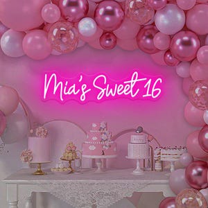 Placa de néon com nome personalizado para 16 anos, luz de néon para 16 anos, decoração para festa de 16 anos, placa de luz para 16 anos, presentes para 16 anos, arte de parede Mis Quince