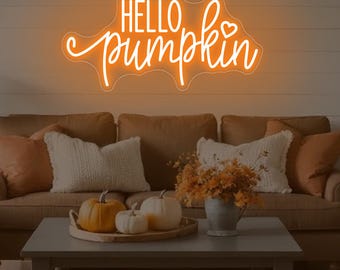 Hello Pumpkin LED Neon Sign, Custom Fall Autumn Home Decor Neon Light Halloween Party Decoration Garden Sign Thanksgiving Door Wall Decor