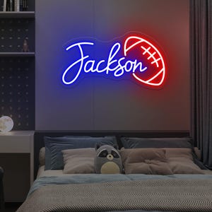 Custom Rugby Name Neon Sign, Football Neon Sign Football Wall Decor, Nursery Decor Kids Room Decor, Rugby Gifts, Birthday Gift for Kids